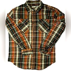 Gold Label Special Issue Equipment Red and Green Casual Button Down Shirt Large